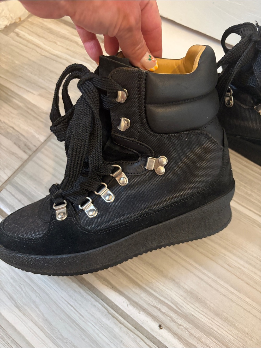 Isabel Marant Black Lace-Up High-Top Hiking Boots with Tan Lining - Picture 7 of 11